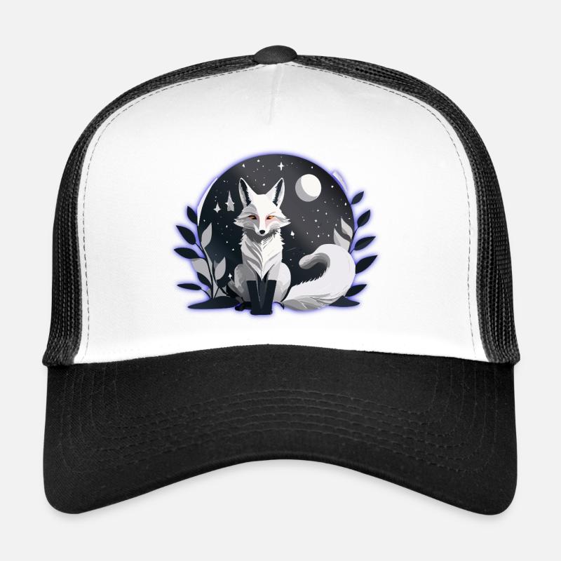 Mystic White Fox – Night & Moon Design Trucker Cap