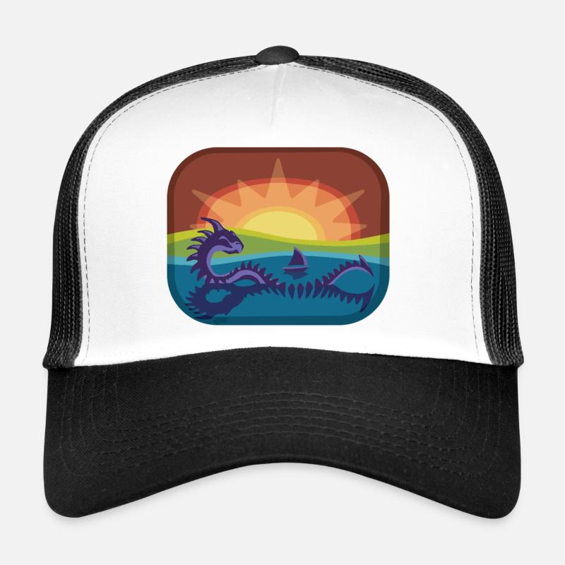 Loch Monster in Regenbogenlandschaft - Trucker Cap - Weiß/Schwarz