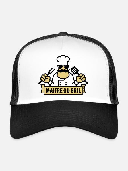Maître Du Gril (Griller / Barbecue / BBQ / 2C) - Casquette trucker  - blanc/noir - Devant