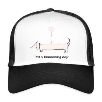 Dackel: it‘s a long day - Trucker Cap - Weiß/Schwarz - Vorne
