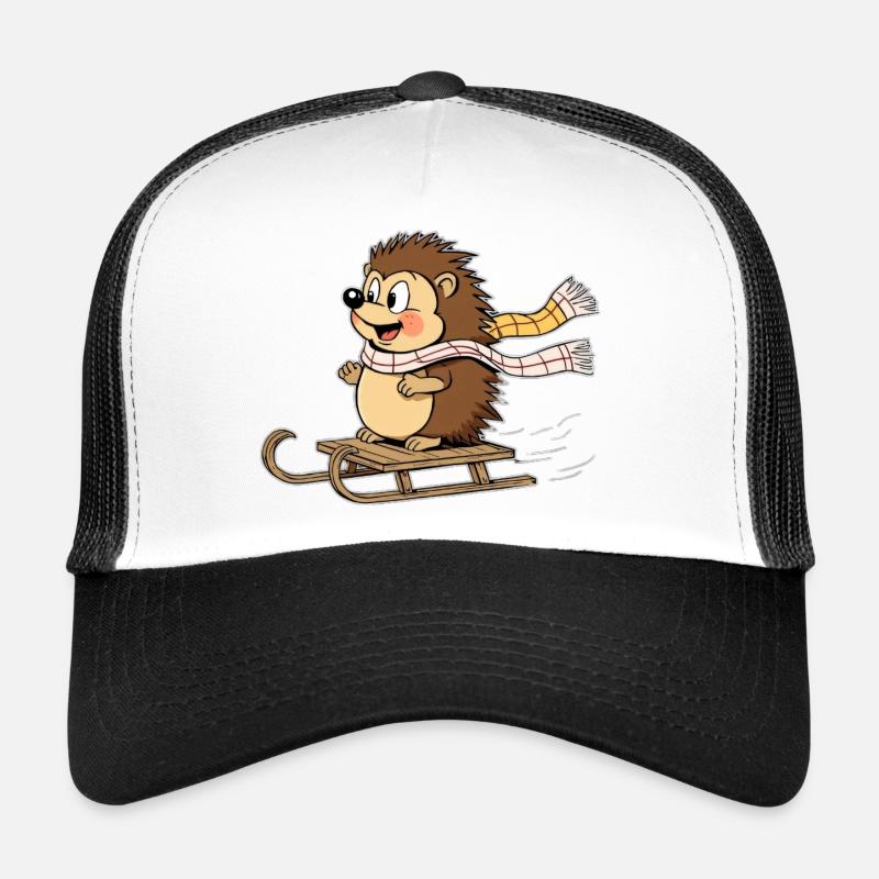 Igel im Winter mit Schlitten - Trucker Cap - Weiß/Schwarz