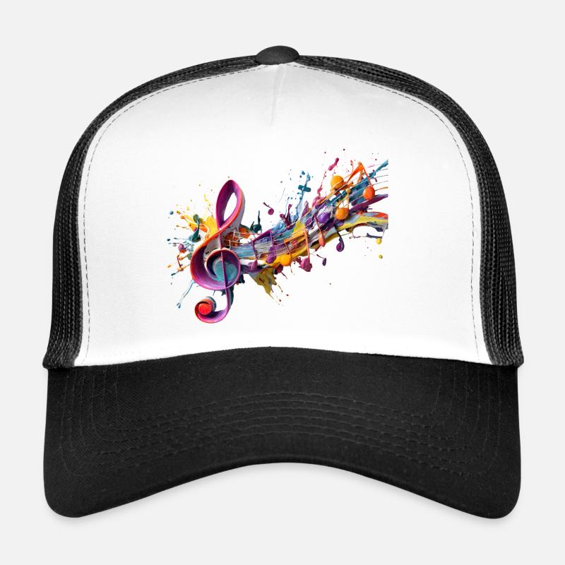 Farbige Noten mit Notenschlüssel - Trucker Cap - Weiß/Schwarz