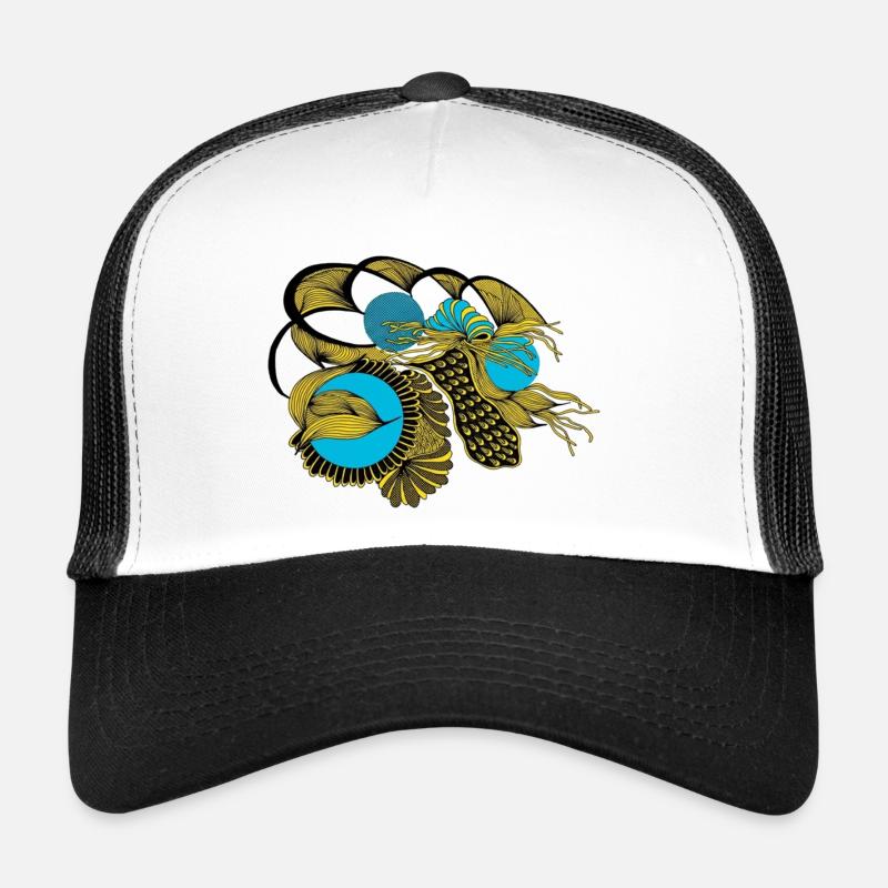 Golden Koi with Blue Circles - Trucker Cap - white/black