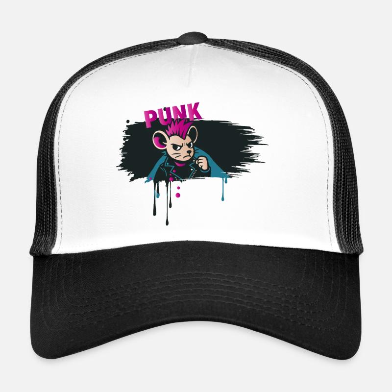 Punk Mouse with Mohawk and Leather Jacket Trucker Cap