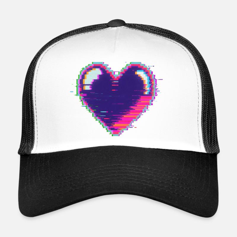 Glitch Heart Neon Pixel Love Nerd Trucker Cap