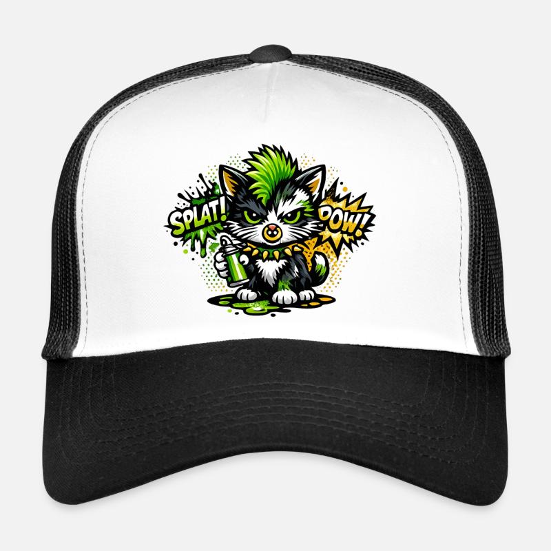 Pulvérisateur de chatons graffiti néon - Casquette trucker  - blanc/noir