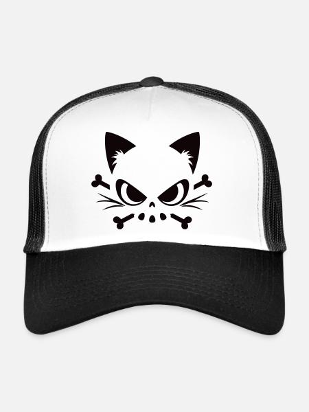 Cats Skull | Minimal Skull & Bones motif - Trucker Cap - white/black - Front