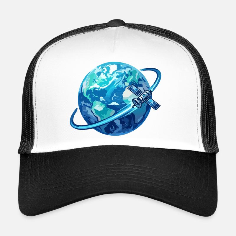 Earth Blue Planet Satellite Globe Satellite Ring Trucker Cap