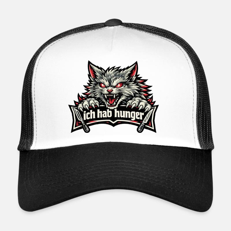 Böse Katze mit "Ich hab Hunger" Spruch Trucker Cap