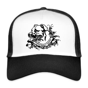 Staffordshire Terrier mit floralem Retro-Banner 3 - Trucker Cap - Weiß/Schwarz - Vorne