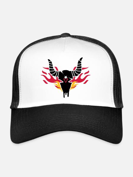 Bull crâne avec des flammes - Casquette trucker  - blanc/noir - Devant