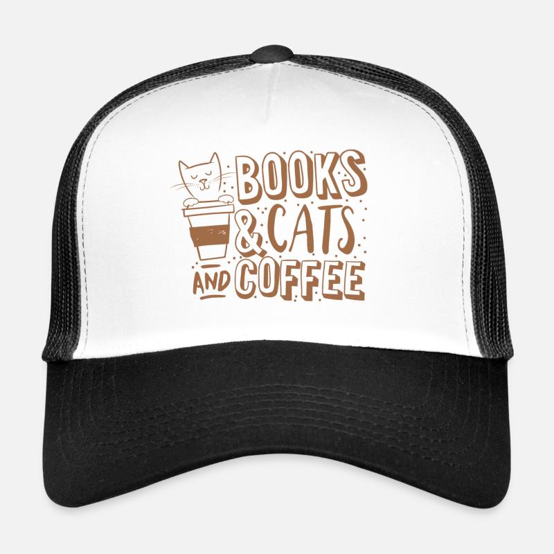 books cats and coffee Trucker Cap
