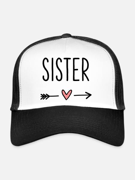 Sister coeur flèche amour petite amie cadeau - Casquette trucker  - blanc/noir - Devant