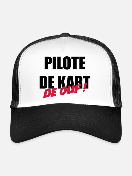 Karting / Kart / Pilote / Voiture - Casquette trucker  - blanc/noir - Devant