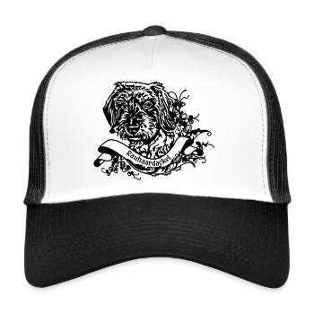 Rauhaardackel an Retro Banner - Trucker Cap - Weiß/Schwarz - Vorne