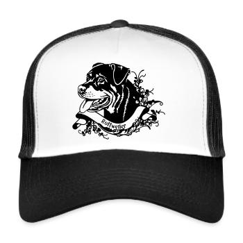 Rottweiler Hündin an Retro Banner - Trucker Cap - Weiß/Schwarz - Vorne