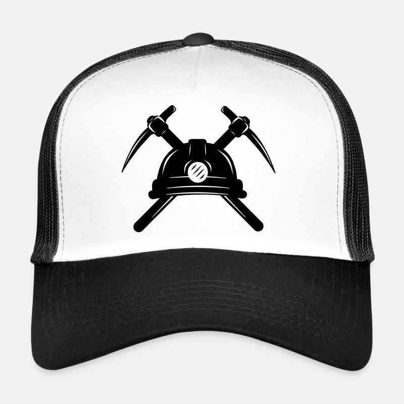 Two pickaxes crossed with helmet Trucker Cap