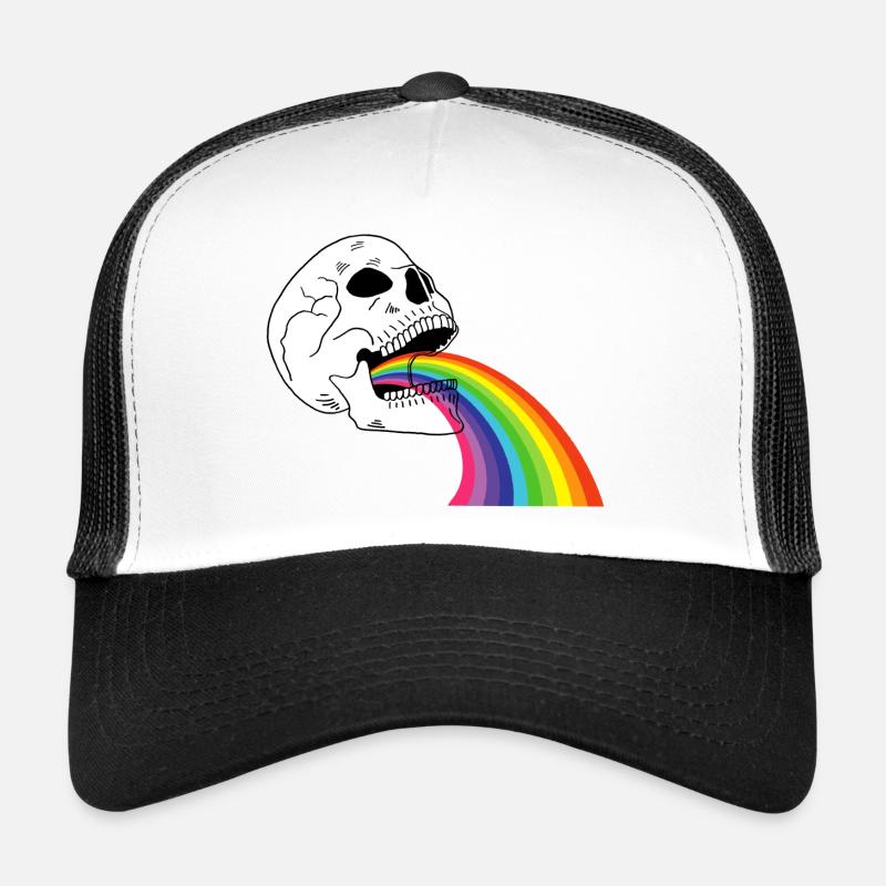 Regenbogen-Totenkopf - Trucker Cap - Weiß/Schwarz