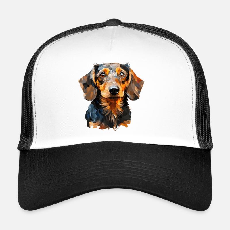 Rauhaardackel im Polygon Design - Trucker Cap - Weiß/Schwarz