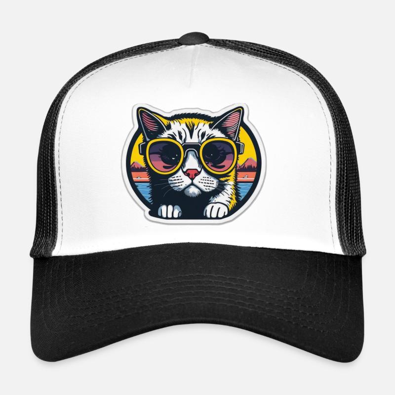Chat avec lunettes Casquette trucker 