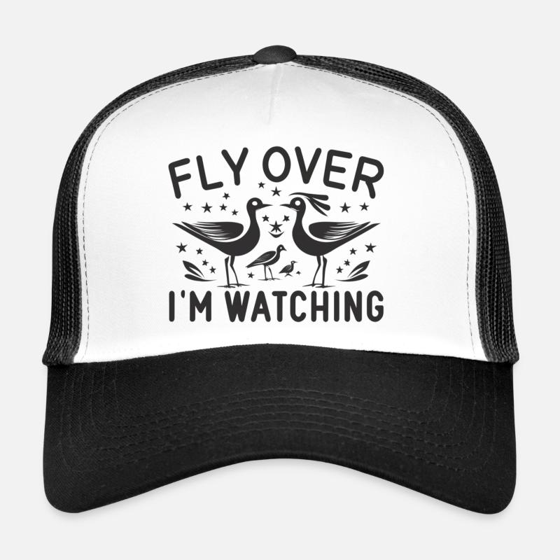"vole, je regarde" slogan avec oiseaux - Casquette trucker  - blanc/noir