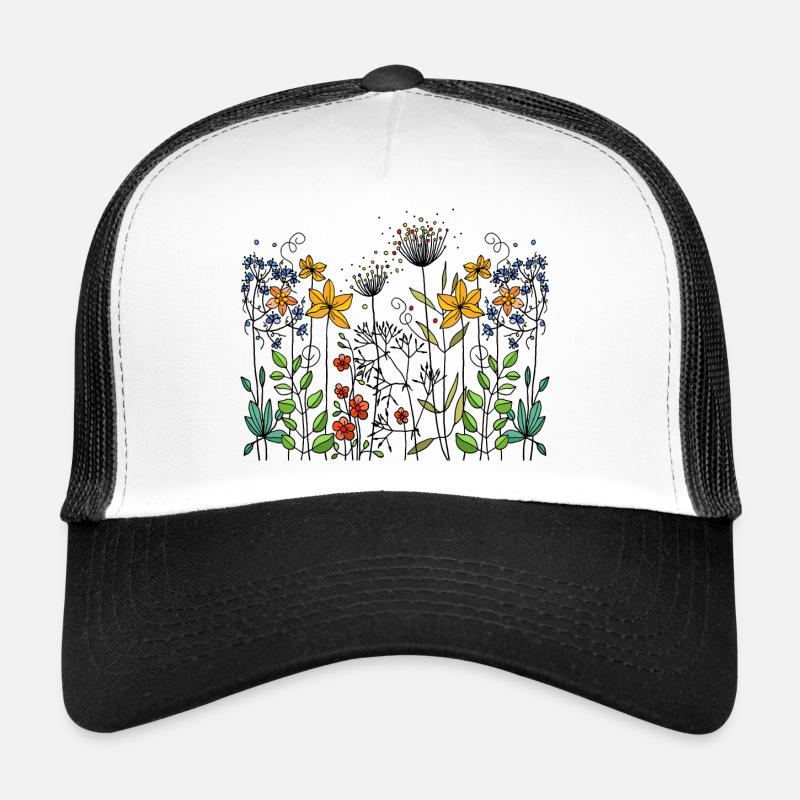 Blumen - Trucker Cap - Weiß/Schwarz