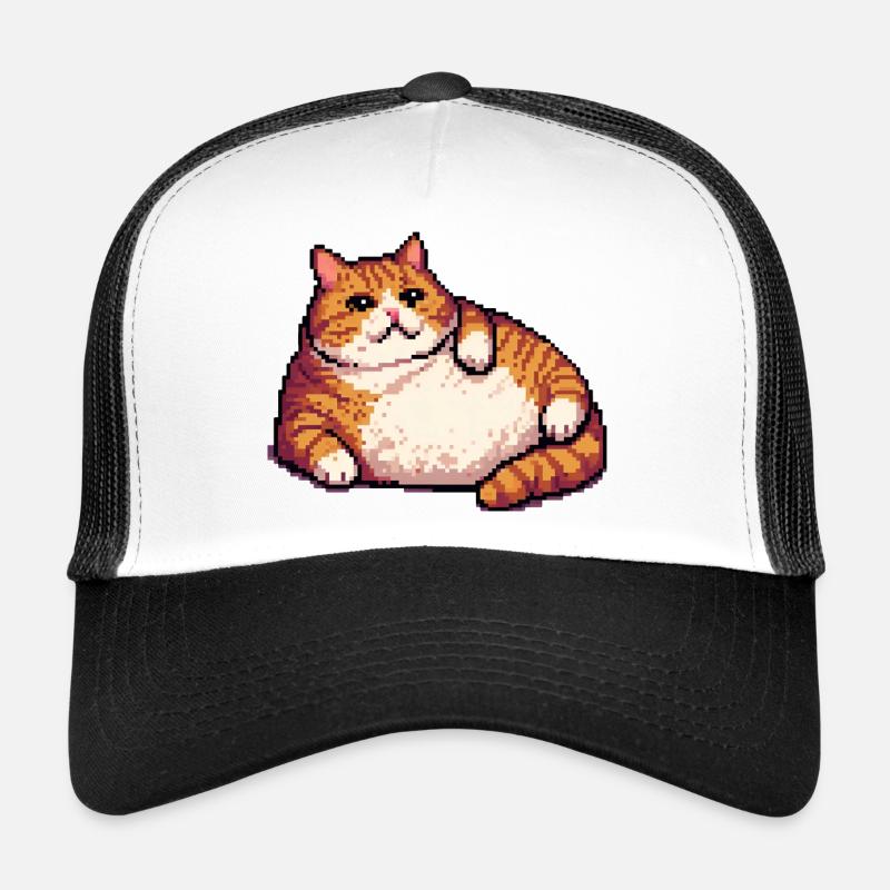 Gros chat roux pixel art Casquette trucker 