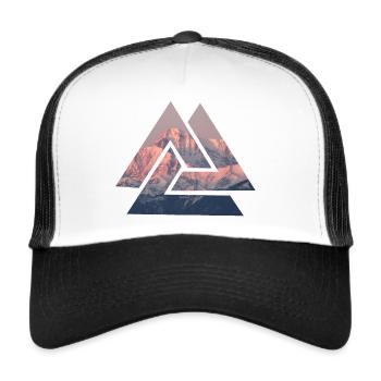 Geometric Alpine Motif Sunrise Mountains - Trucker Cap - white/black - Front