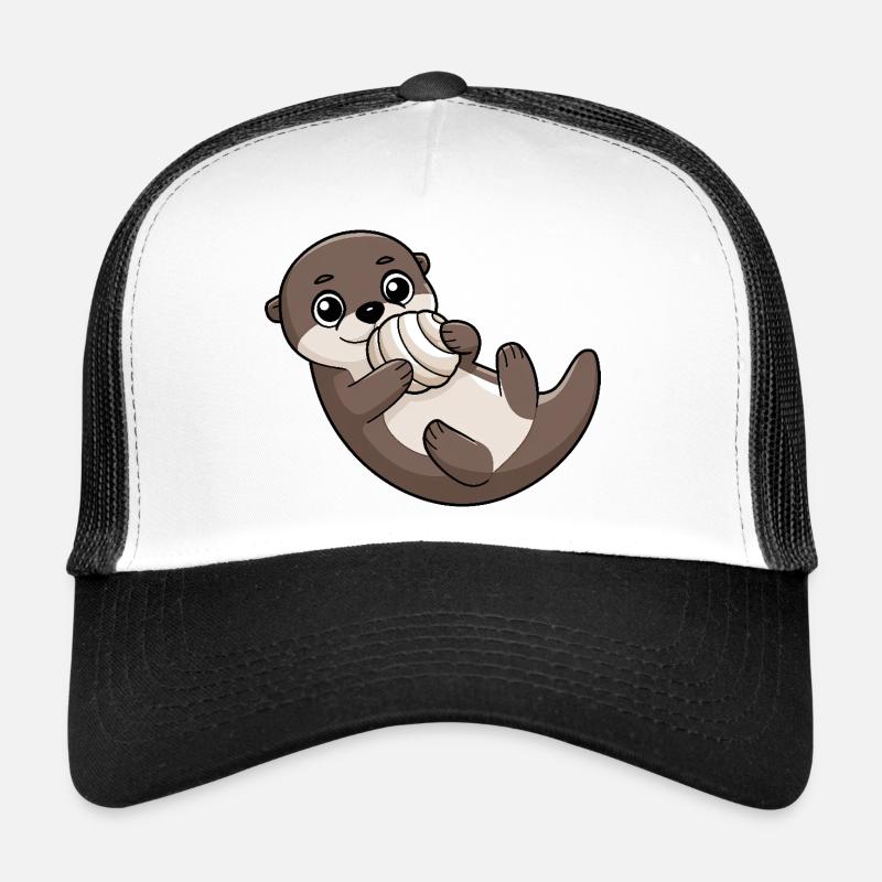 Süßer Otter mit Muschel - Trucker Cap - Weiß/Schwarz