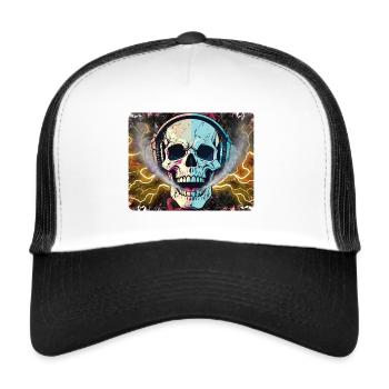 Neon Skull Beats/Psychedelic Soundwave Skull - Trucker Cap - Weiß/Schwarz - Vorne