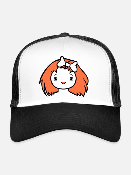 Bird Lady Woman Female Pretty Face Bow - Trucker Cap - white/black - Front