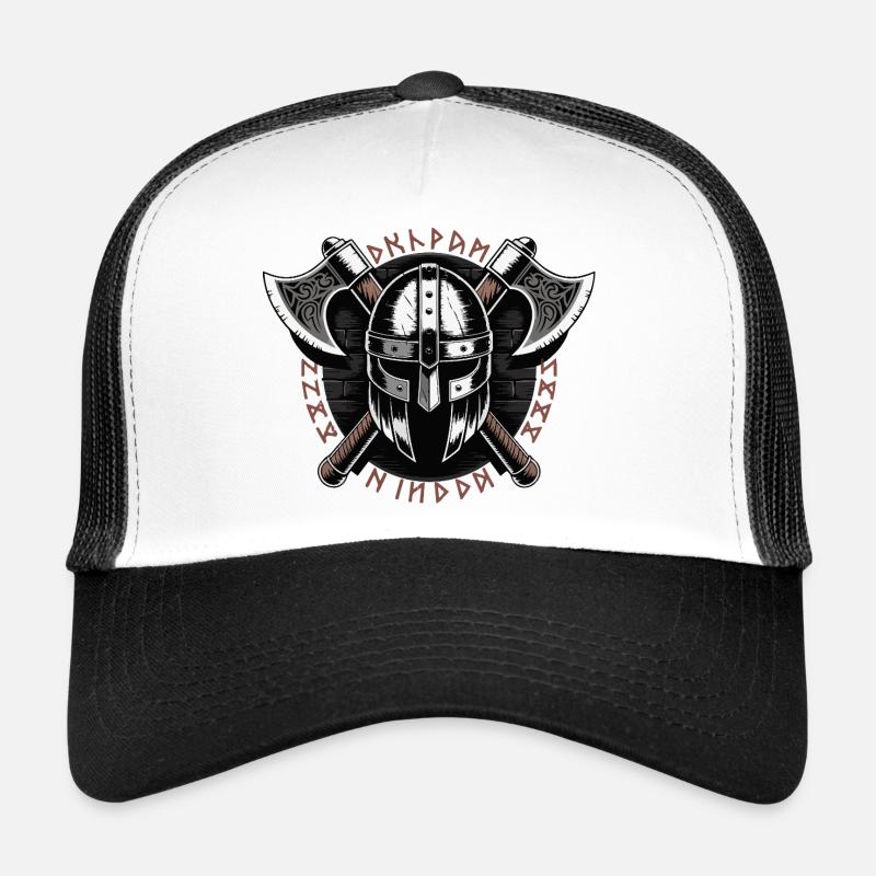 Wikinger-Krieger-Schild und Axt-Emblem - Trucker Cap - Weiß/Schwarz