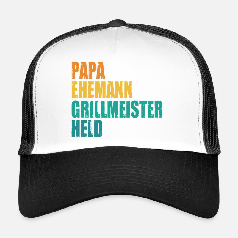 Papa Ehemann Grillmeister Held - Trucker Cap - Weiß/Schwarz