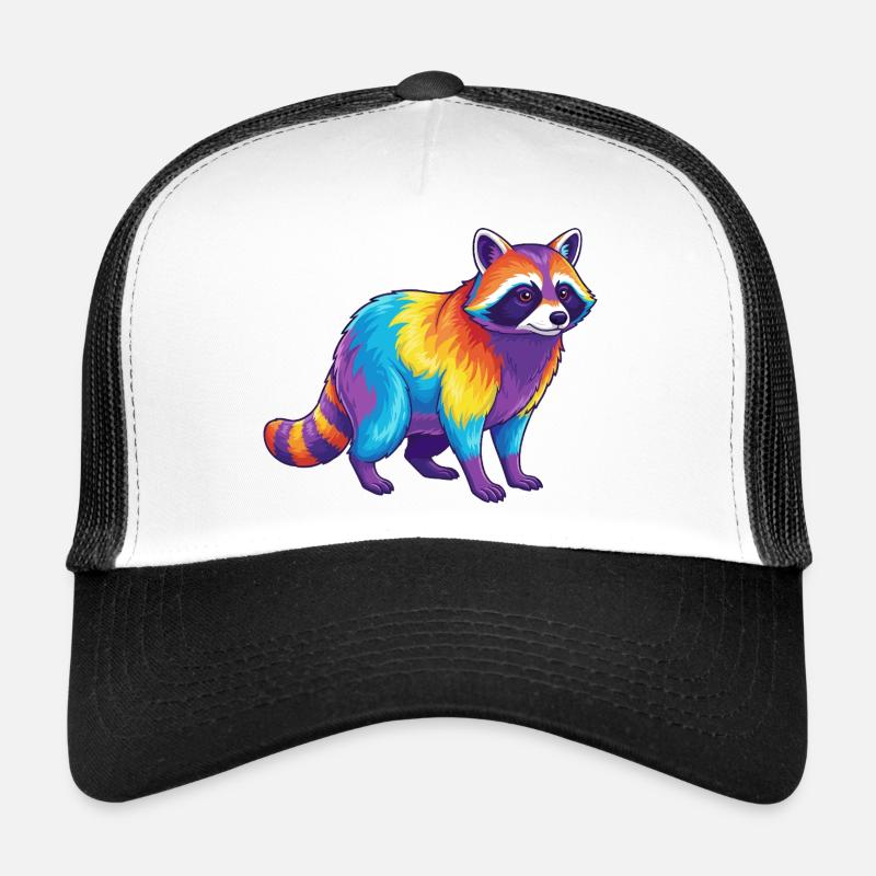 Aquarelle colorée Pop Art arc-en-ciel de raton laveur Casquette trucker 