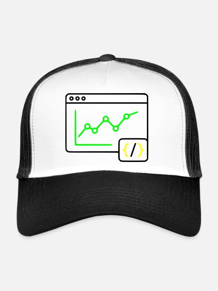 Vecteur de navigation de codage de graphiques d’analyse web - Casquette trucker  - blanc/noir - Devant