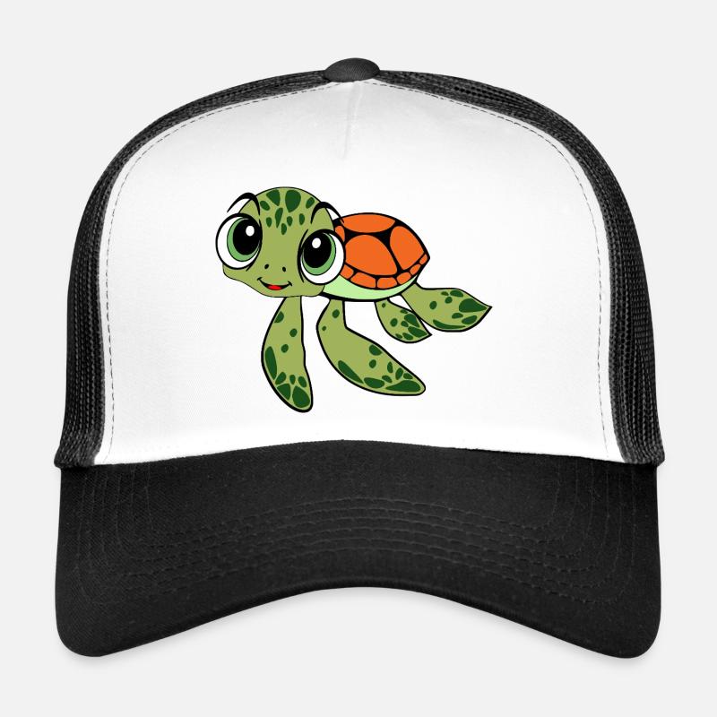 Fröhliche Schildkrötenkarikatur - Trucker Cap - Weiß/Schwarz