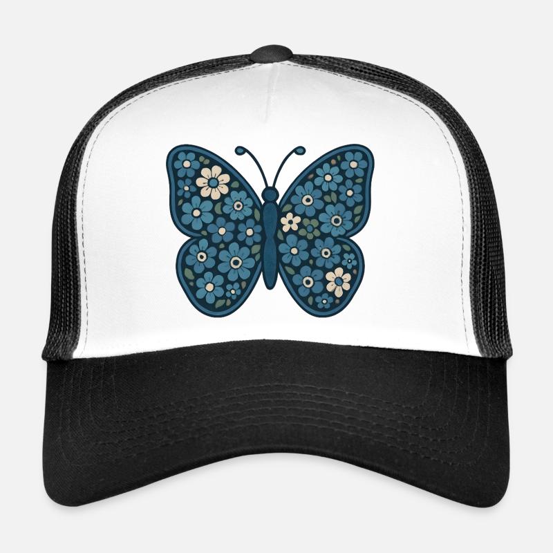 Blue Floral Butterfly Pattern Trucker Cap