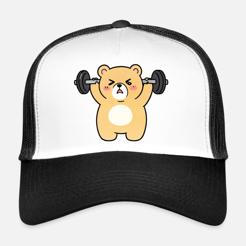Kawaii Bär hebt Gewichte - Trucker Cap - Weiß/Schwarz