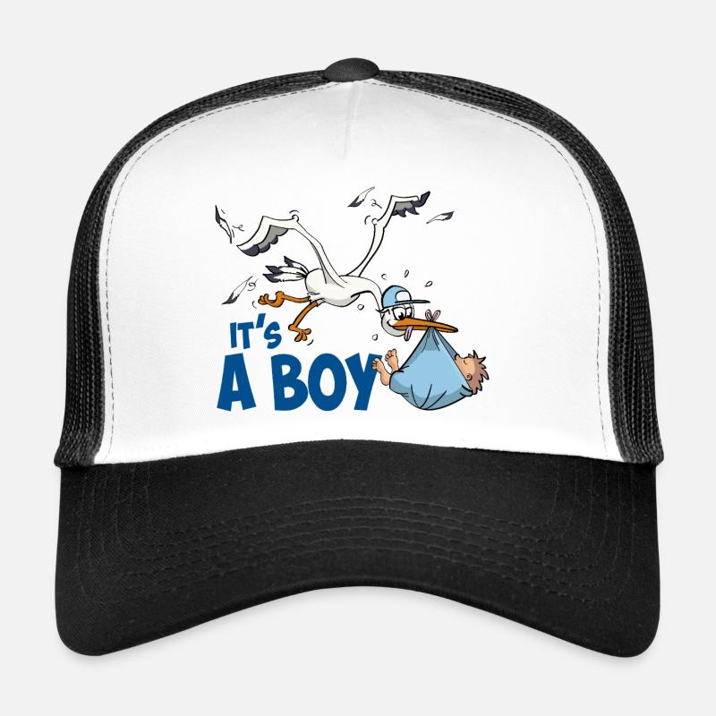Storch mit dem kleinen Jungen; "Es ist ein Junge" Trucker Cap