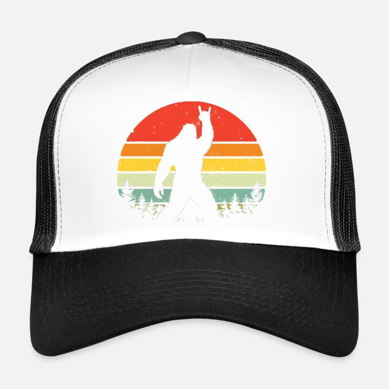 Bigfoot Rock on Shield Sasquatch Yeti Rock & Roll Trucker Cap