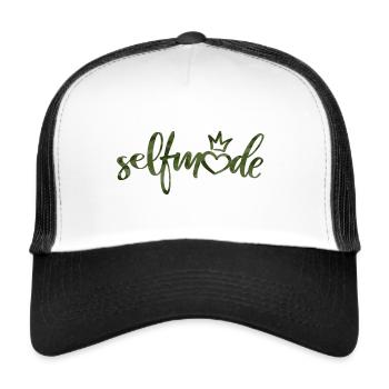 "selfmade" Camo-Green - Trucker Cap - Weiß/Schwarz - Vorne