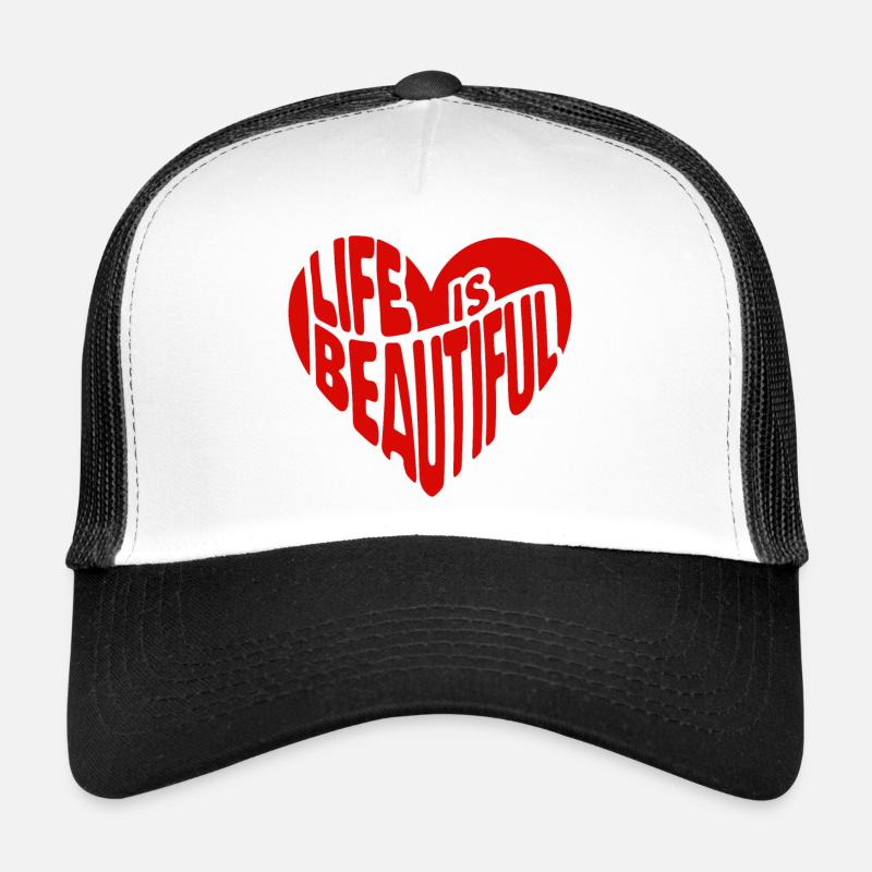 Hjerte siger citat Livet er smukt - Trucker cap - hvid/sort