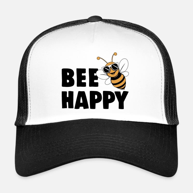 Funny bee with saying Bee Happy Trucker Cap