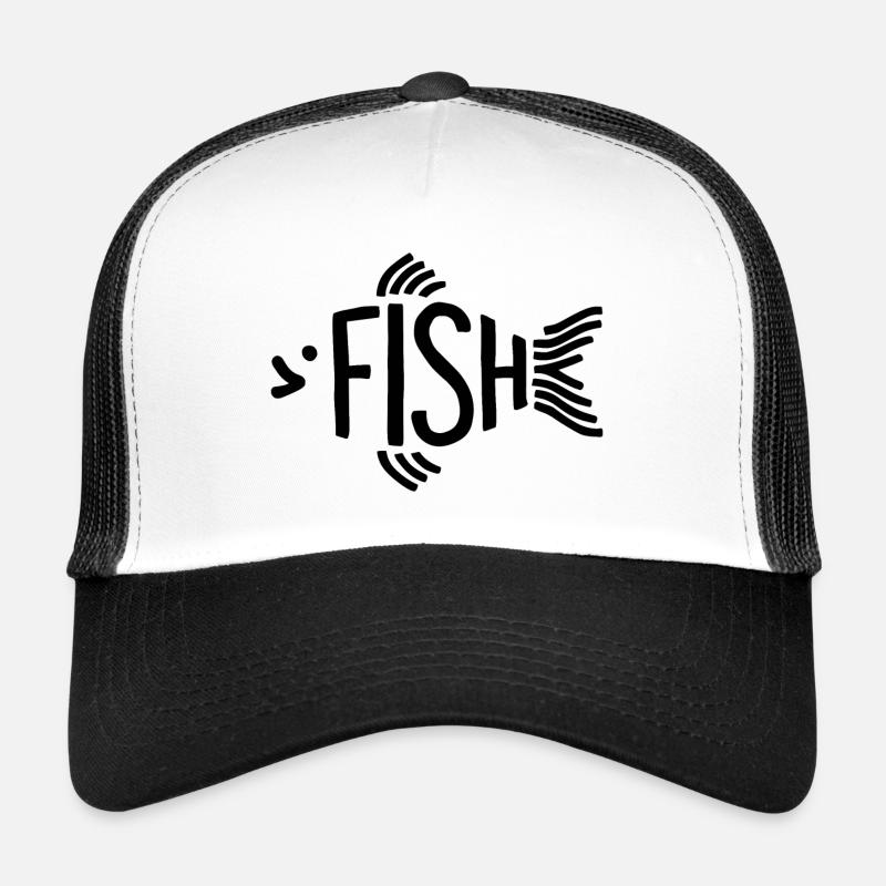 Os de poisson, squelette, pêche à chevrons - Casquette trucker  - blanc/noir