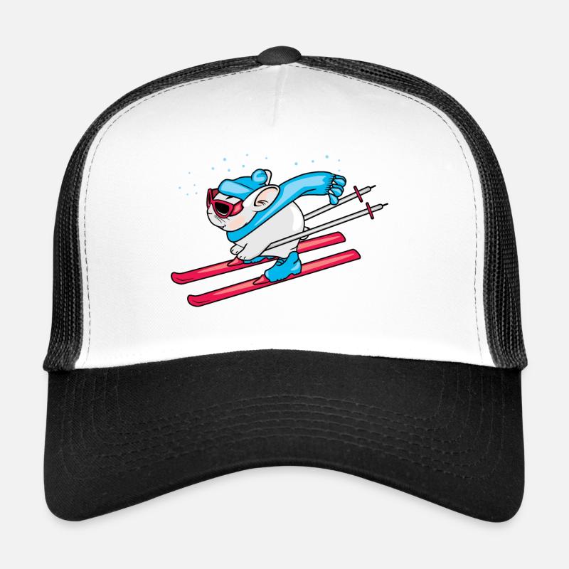 Funny rabbit on skis - Trucker Cap - white/black