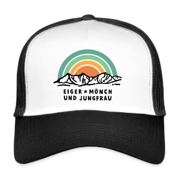 Eiger Mönch Jungfrau Berg Schweiz Wandern Souvenir - Trucker Cap - Weiß/Schwarz - Vorne