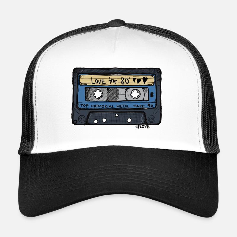 80´s Mix - Kassette mit den Love The 80s Tracks - Trucker Cap - Weiß/Schwarz
