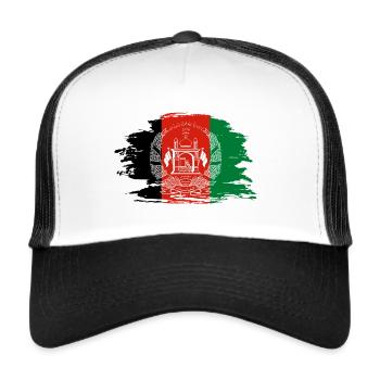 Afghanistan Afghanische Flagge Fahne Wappen - Trucker Cap - Weiß/Schwarz - Vorne