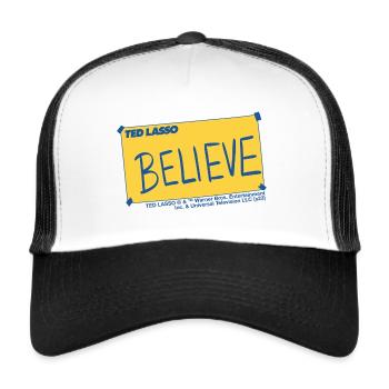 Ted Lasso Believe Schriftzug Blau Und Gelb - Trucker Cap - Weiß/Schwarz - Vorne
