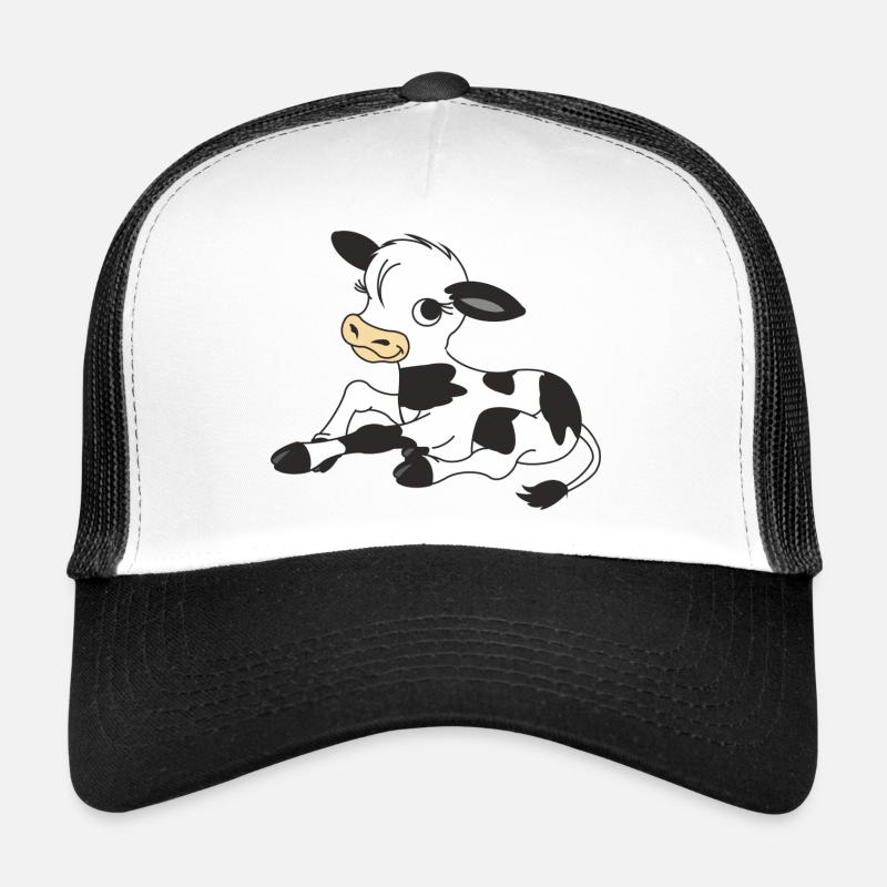 Schwarz, Weißes Kalb, Kalb - Trucker Cap - Weiß/Schwarz